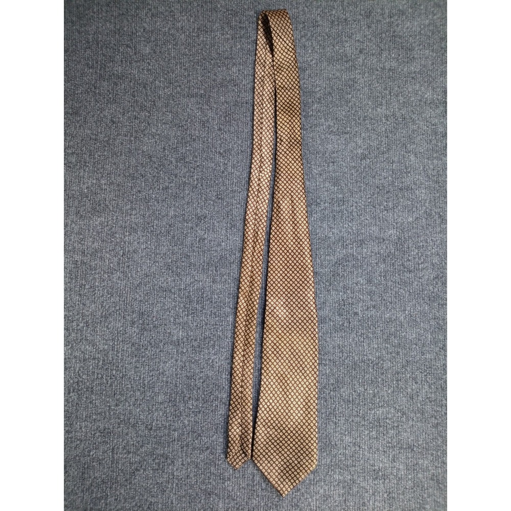 Bioni of Italy 100% Silk Brown Geometric Print Necktie Classic Men's Tie